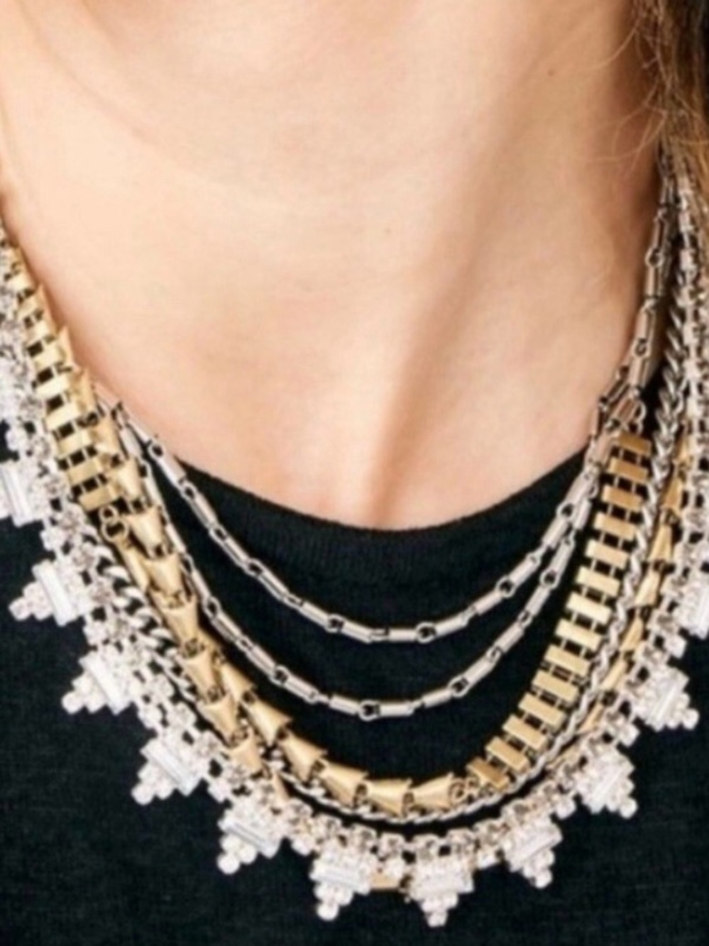 Stella & Dot Mixed Silver and Gold Layered Chain Necklace.